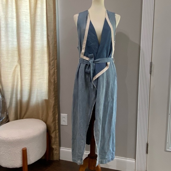 Free People Faye Chambray trendy denim maxi waterfall vest Boho, rodeo, festival - Picture 1 of 13